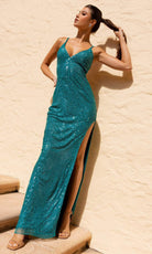 Primavera Couture 4159 - Sequin Wave Motif Prom Dress