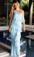 Primavera Couture 4163 - Tiered Asymmetric Neck Prom Gown