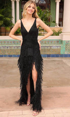 Primavera Couture 4165 - V-Neck Fringed Skirt Prom Gown
