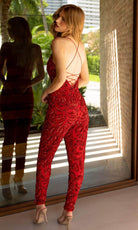Primavera Couture 4172 - Beaded Lace-Up Back Jumpsuit - view 5