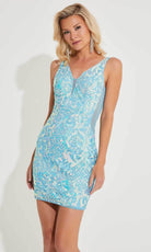 Primavera Couture 4218 - Allover Sequin Plunging Cocktail Dress - view 7