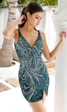 Primavera Couture 4223 - Deep V-Neck Sequin Cocktail Dress - view 5