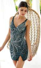 Primavera Couture 4223 - Deep V-Neck Sequin Cocktail Dress - view 6