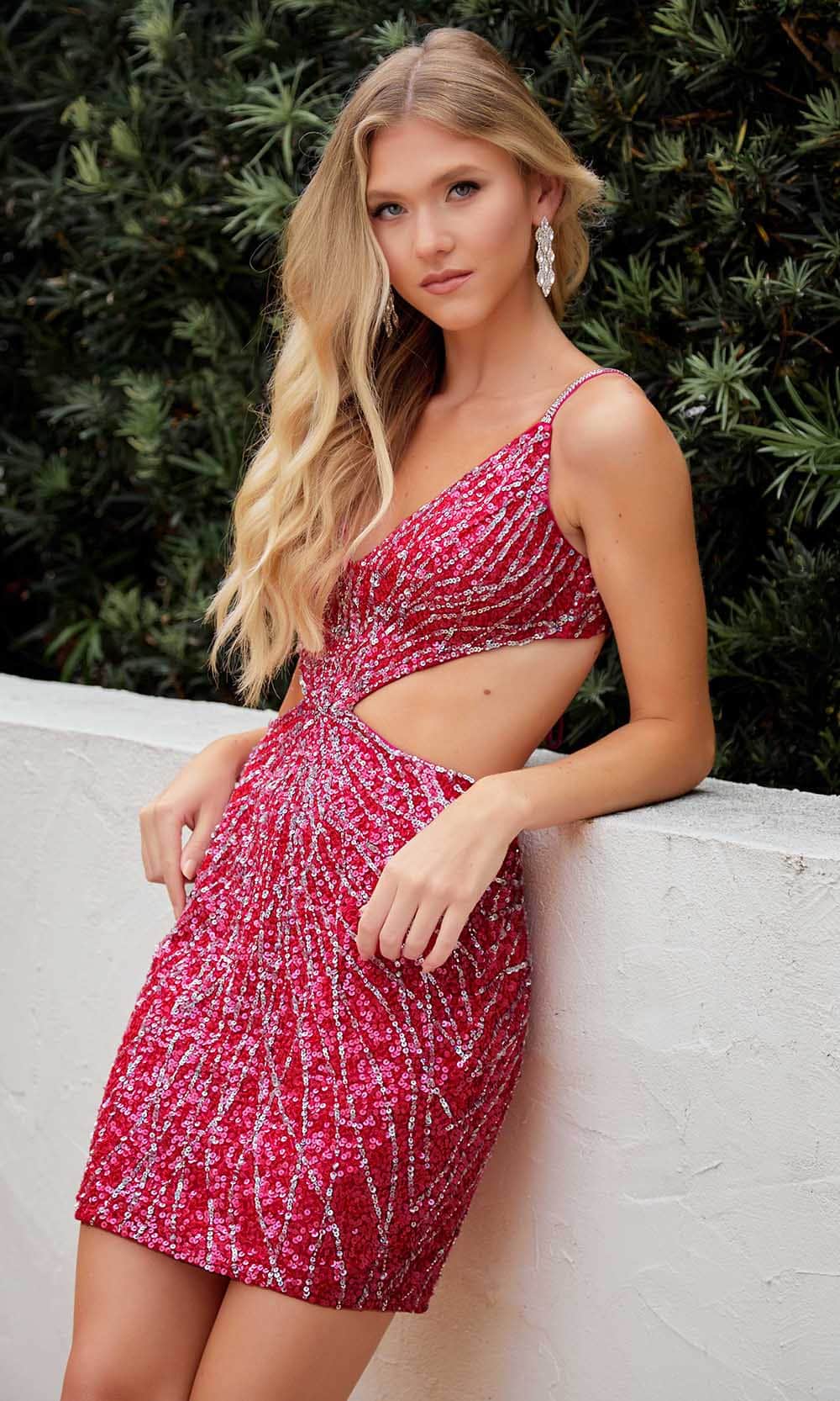 Primavera Couture 4236 - Tie Open Back V-Neck Cocktail Dress - detail view