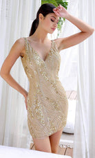 Primavera Couture 4249 - V-Neck Embellished Cocktail Dress - detail view