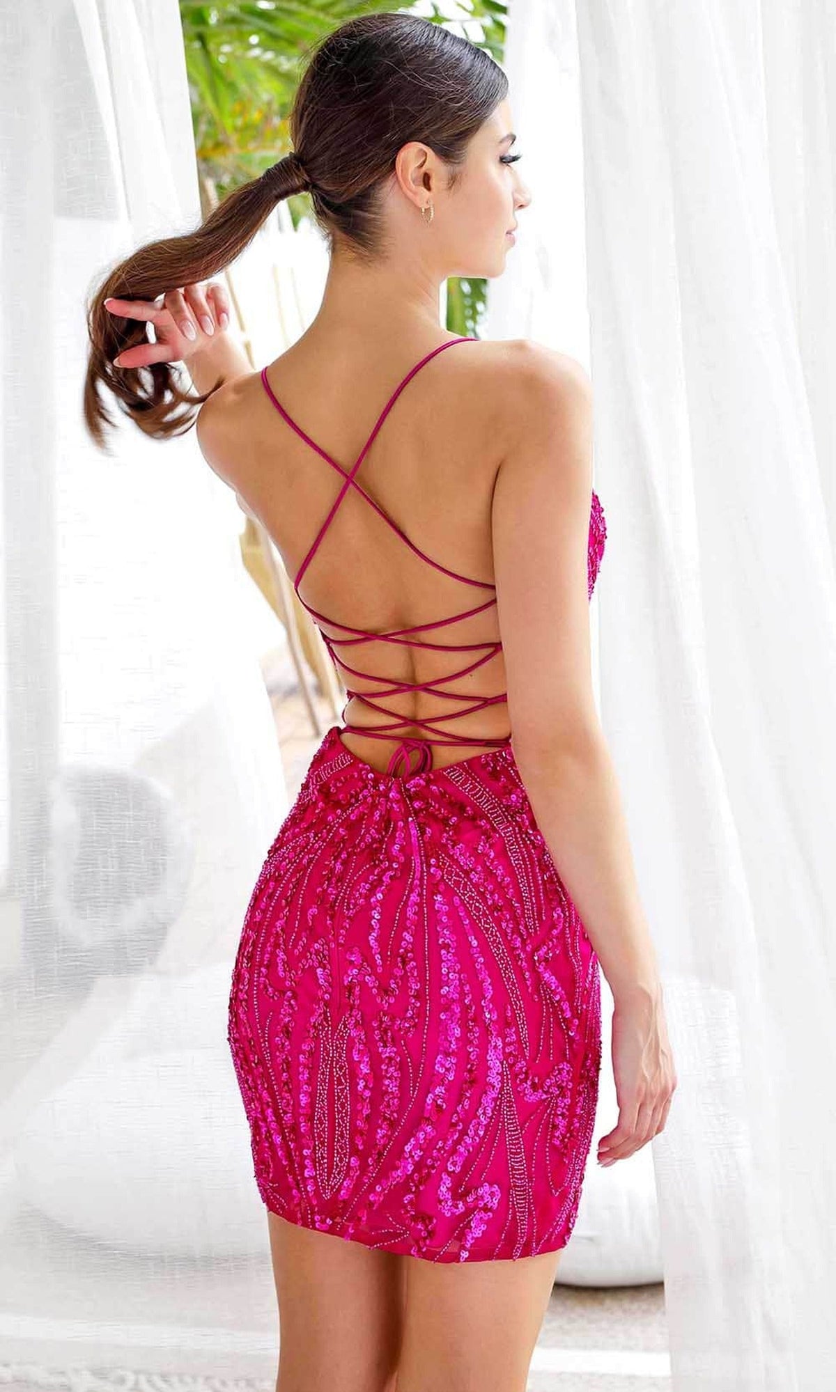 Primavera Couture 4250 - V-Neck Sequin Embellished Cocktail Dress