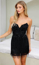 Primavera Couture 4258 - Fringe Embellished Strapless Cocktail Dress