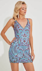 Primavera Couture 4271 - V-Neck Lace-Up Back Cocktail Dress - view 5