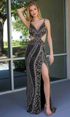 Primavera Couture 4308 - Cutout Waist Beaded Ornate Prom Dress - detail view