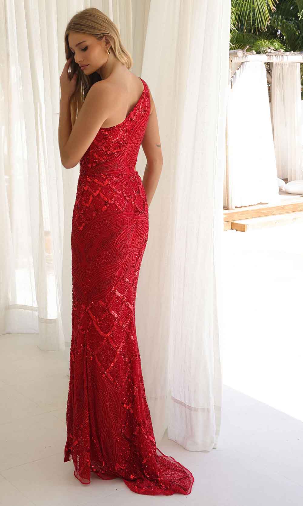 Primavera Couture 4329 - Sequin Motif Cutout Dress - back view