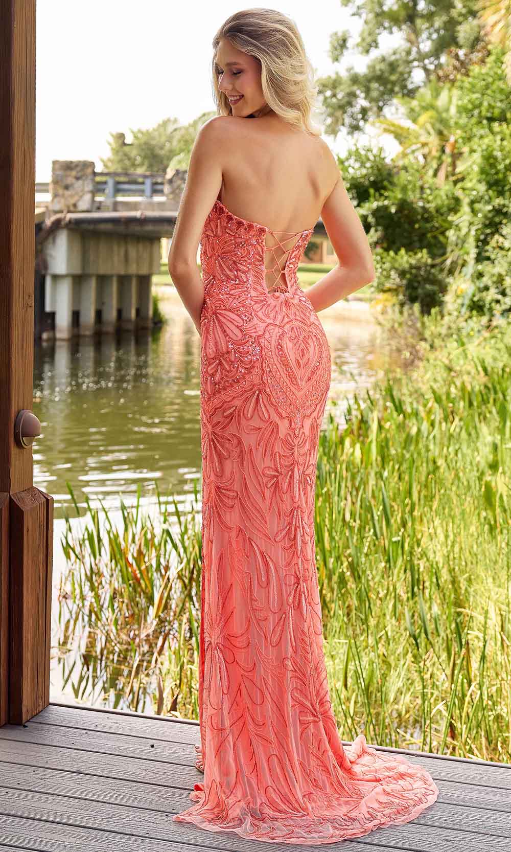 Primavera Couture 4335 - Patterned Sheath Prom Dress - view 12