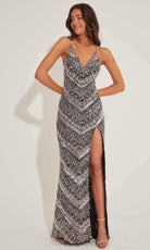 Primavera Couture 4349 - Crisscross Back Geometric Beaded Prom Dress