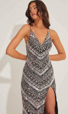 Primavera Couture 4349 - Crisscross Back Geometric Beaded Prom Dress