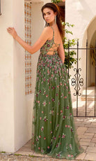 Primavera Couture 4353 - Floral Sequin Spaghetti Straps Prom Dress
