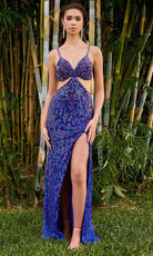Primavera Couture 4370 - Cutout Waist Multicolor Sequin Prom Dress
