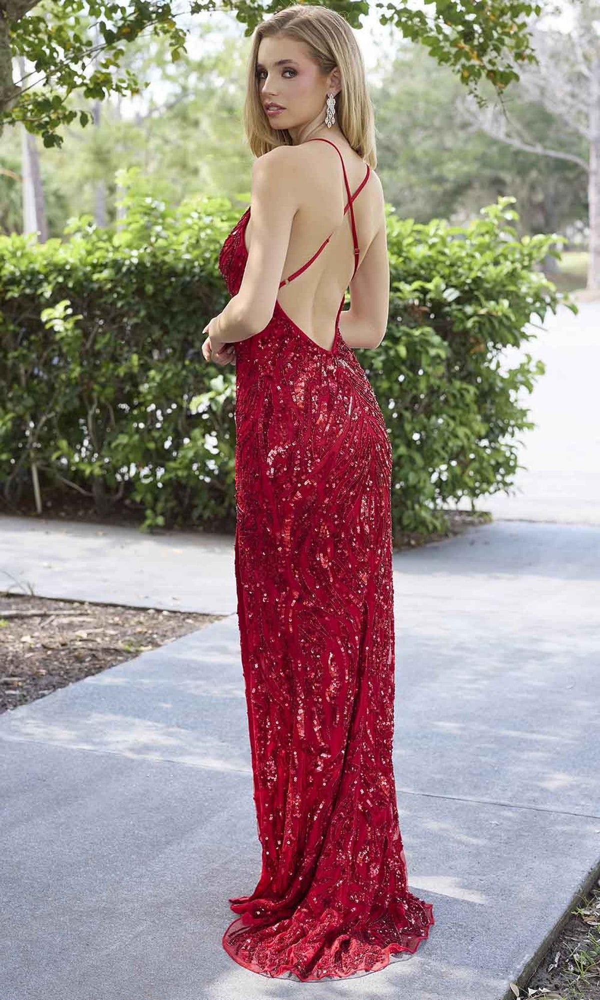 Primavera Couture 4371 - Sequin Adorned Crisscross Back Prom Dress