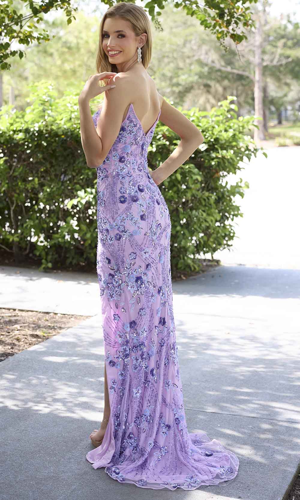 Primavera Couture 4374 - Floral Sequin Deep V-Neck Prom Dress - view 8