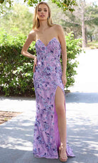 Primavera Couture 4374 - Floral Sequin Deep V-Neck Prom Dress - view 7