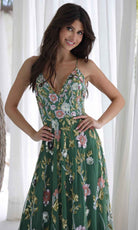 Primavera Couture 4378 - V-Neck Floral Sequin Prom Gown