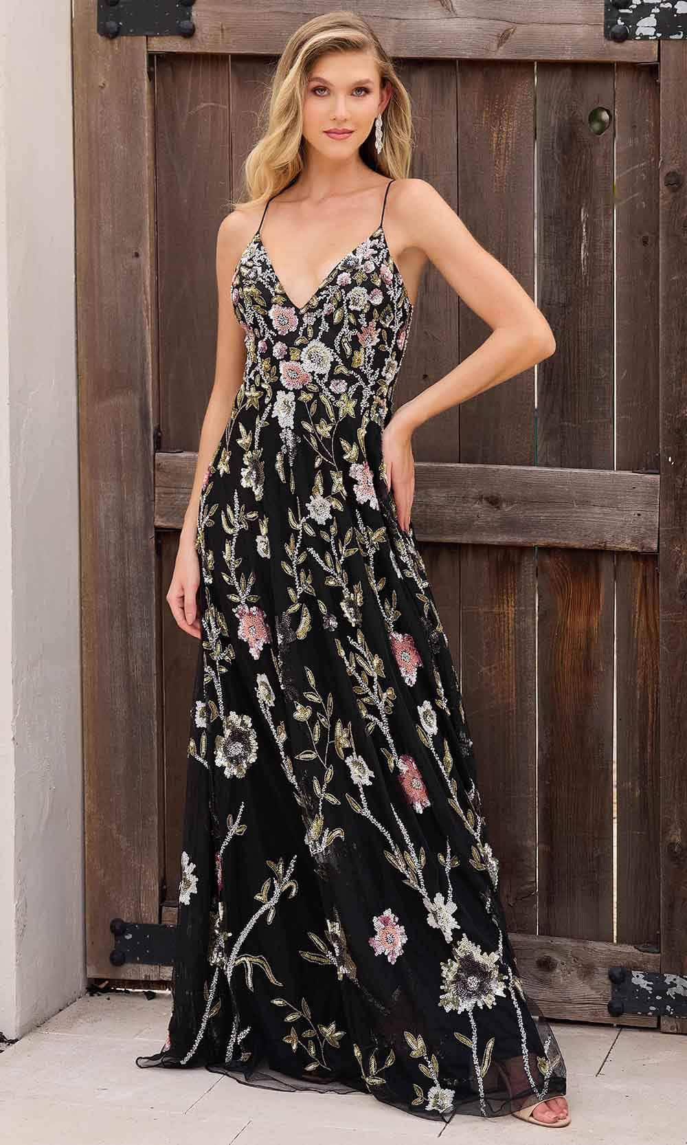 Primavera Couture 4378 - V-Neck Floral Sequin Prom Gown - designer prom dress at Silhouette Dresses