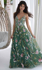 Primavera Couture 4378 - V-Neck Floral Sequin Prom Gown - detail view