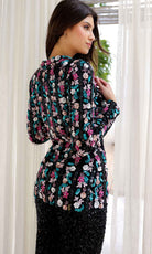 Primavera Couture 4388 - Floral Sequin Blazer Pantsuit - detail view