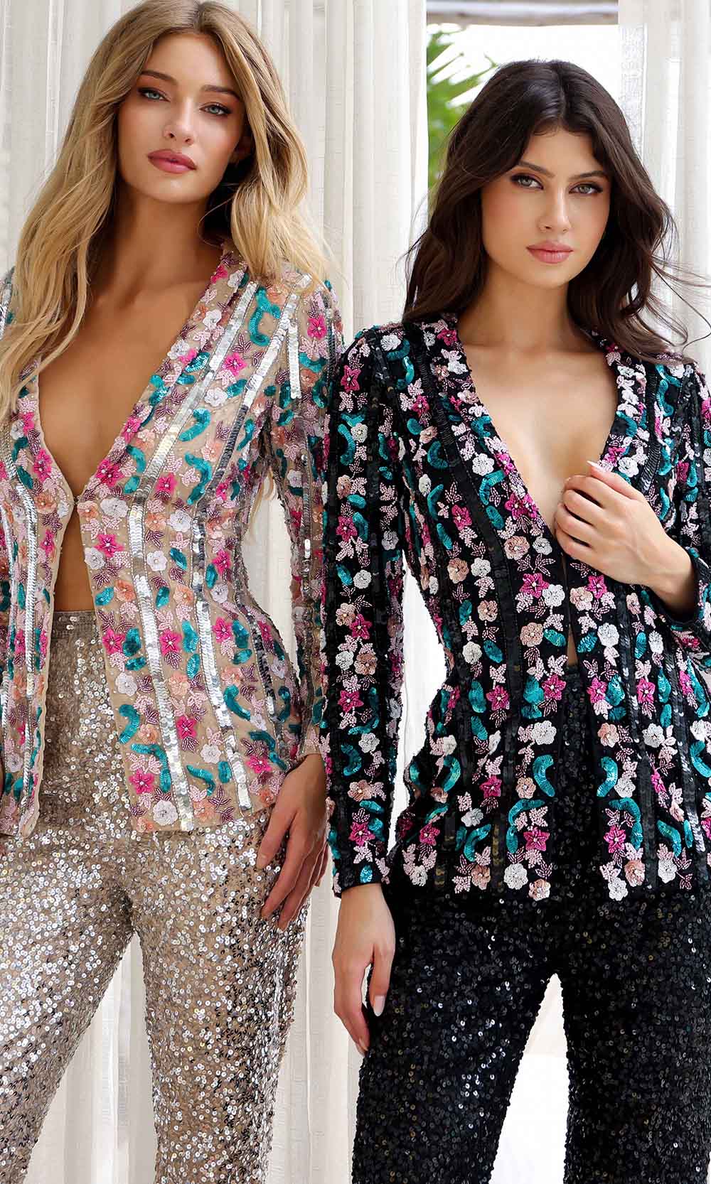 Primavera Couture 4388 - Floral Sequin Blazer Pantsuit - view 8