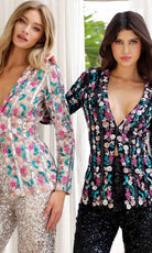 Primavera Couture 4388 - Floral Sequin Blazer Pantsuit - view 6