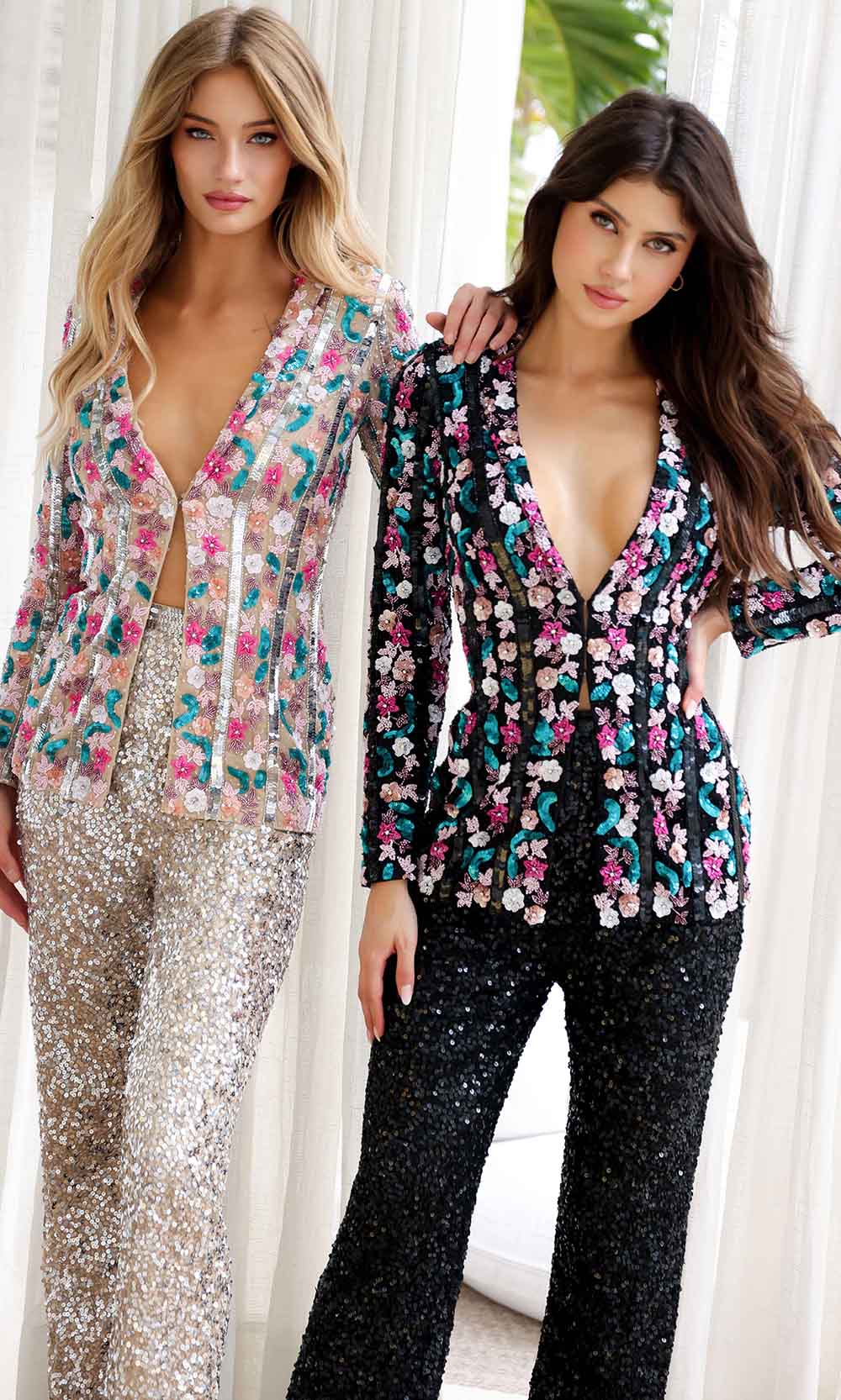 Primavera Couture 4388 - Floral Sequin Blazer Pantsuit - view 7