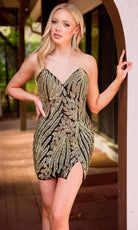 Primavera Couture 4426 - Strapless Leaf Sequin Cocktail Dress