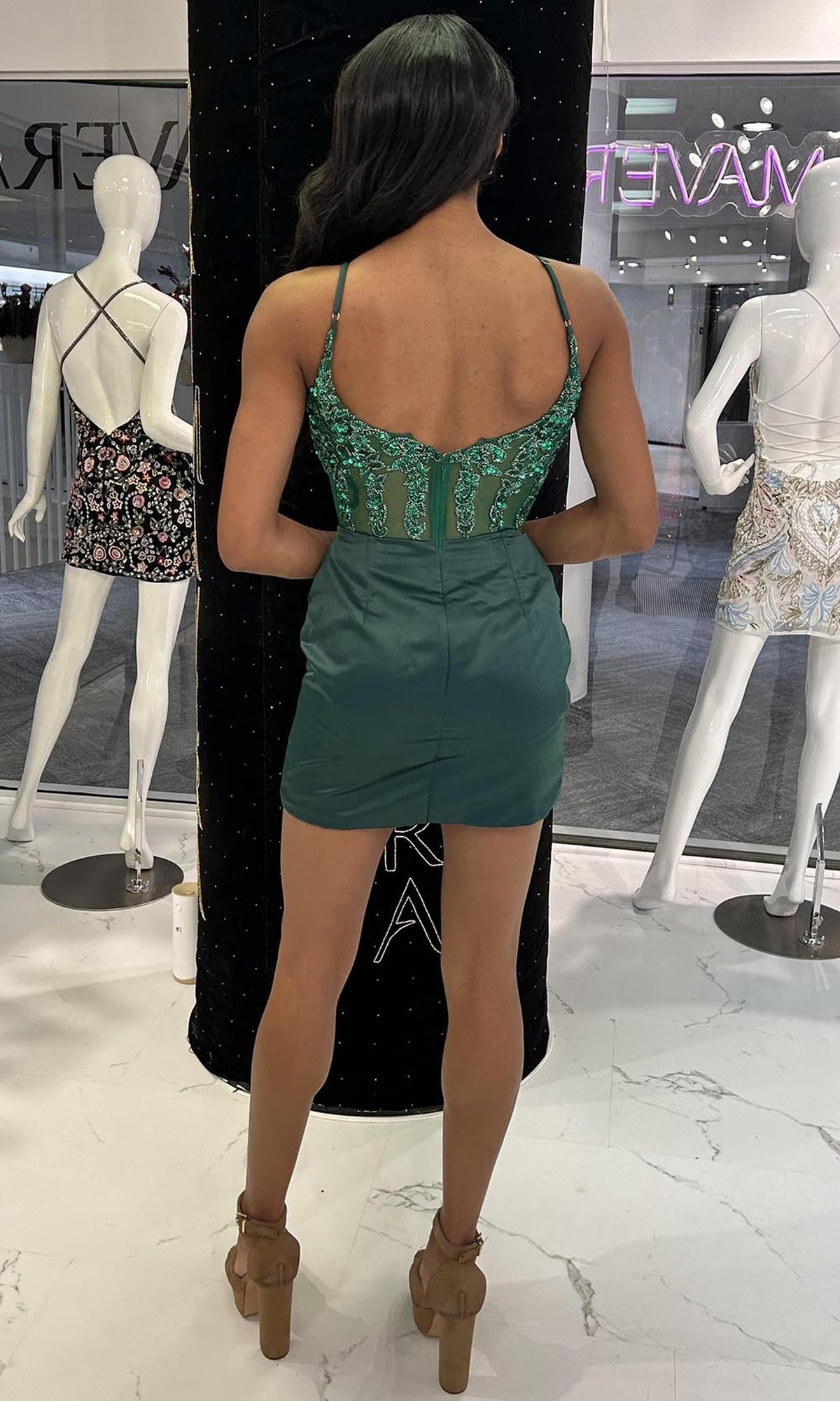 Primavera Couture 4437 - Beaded Corset Bodice V-Back Dress
