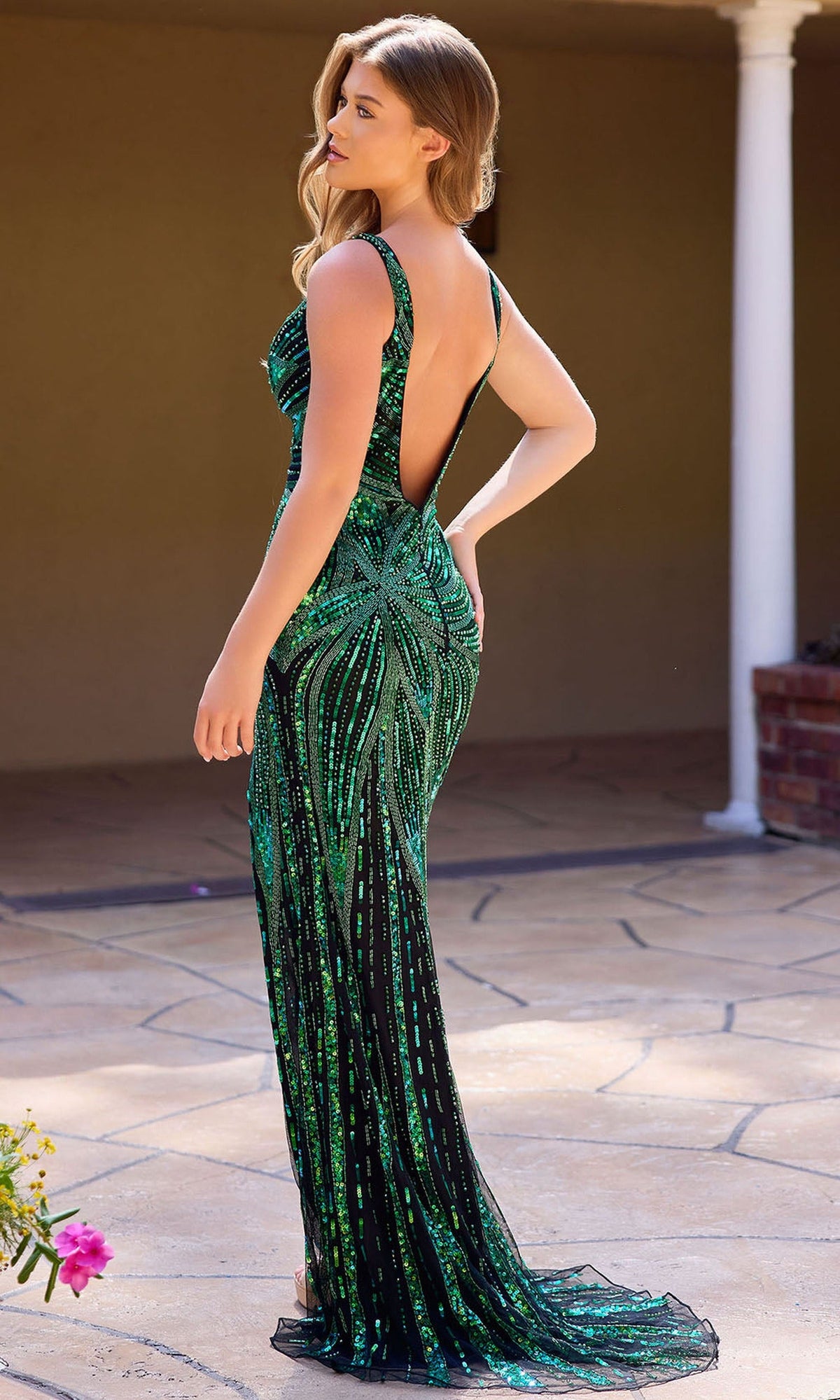 Primavera Couture 4502 - V-Open Back Embellished Long Dress
