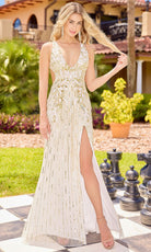 Primavera Couture 4505 - Wide Strap Beaded Dress with Lace-Up Back