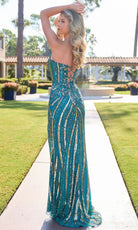Primavera Couture 4523 - Geometric Beaded V-Neckline Dress