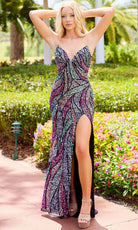 Primavera Couture 4528 - Geometric Deep V-Neckline Prom Dress