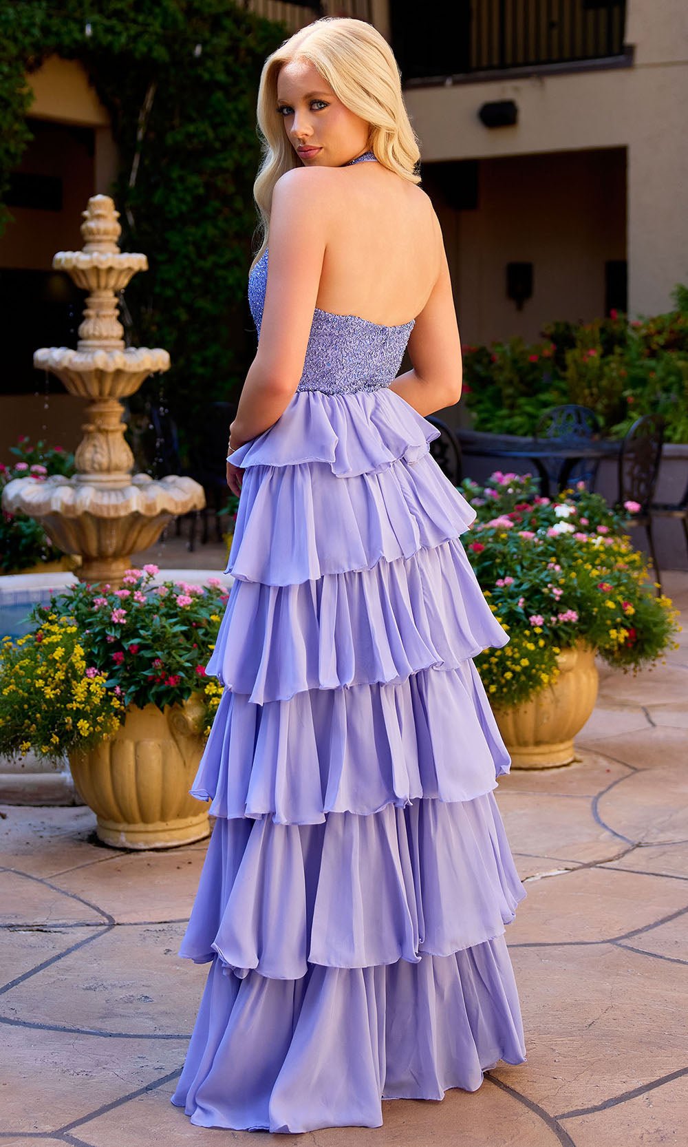 Primavera Couture 4530 - Tiered Ruffle Halter Dress with Beading - Silhouette Dresses