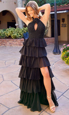 Primavera Couture 4530 - Tiered Ruffle Halter Dress with Beading