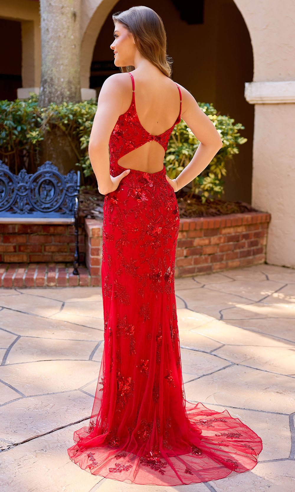 Primavera Couture 4539 - Cutout Back Beaded Applique Prom Dress - Silhouette Dresses