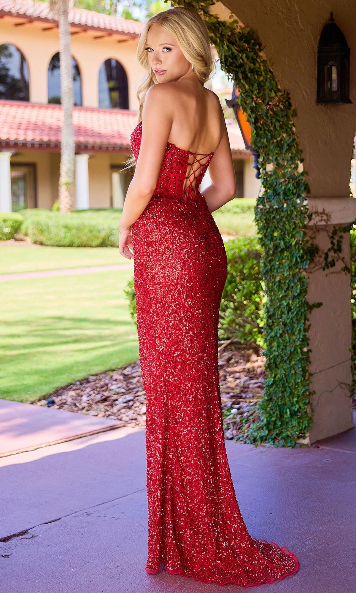 Primavera Couture 4544 - Strapless Corset Slit Prom Dress