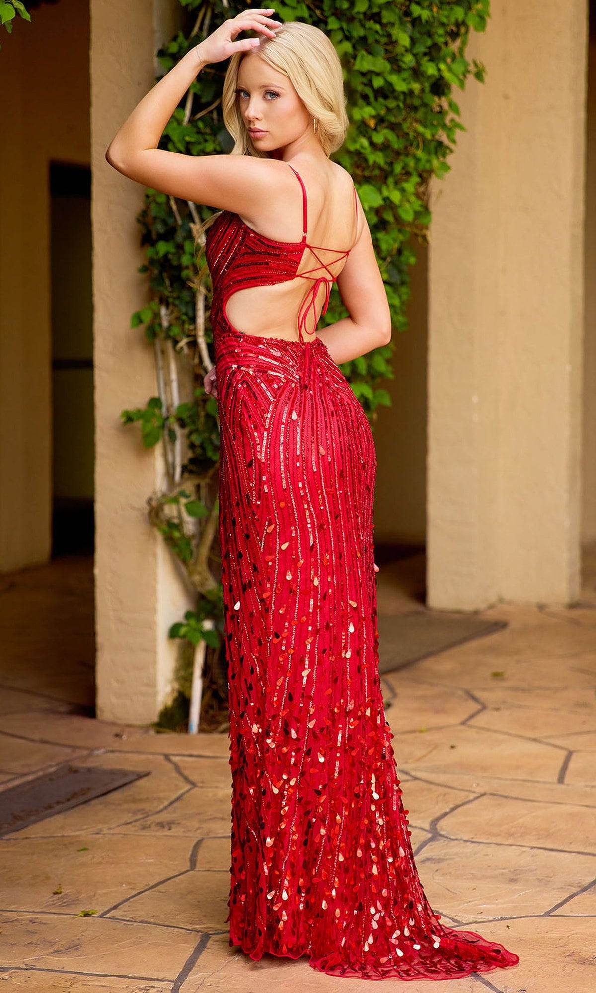 Primavera Couture 4554 - Shimmering Sheath Prom Dress with V-Neckline