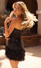 Primavera Couture 4601 - Ruffle Hem Sequin V-Neckline Cocktail Dress