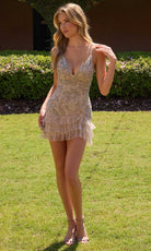 Primavera Couture 4647 - Ruffled Hem Deep V-Neck Cocktail Dress