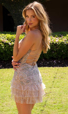 Primavera Couture 4647 - Ruffled Hem Deep V-Neck Cocktail Dress