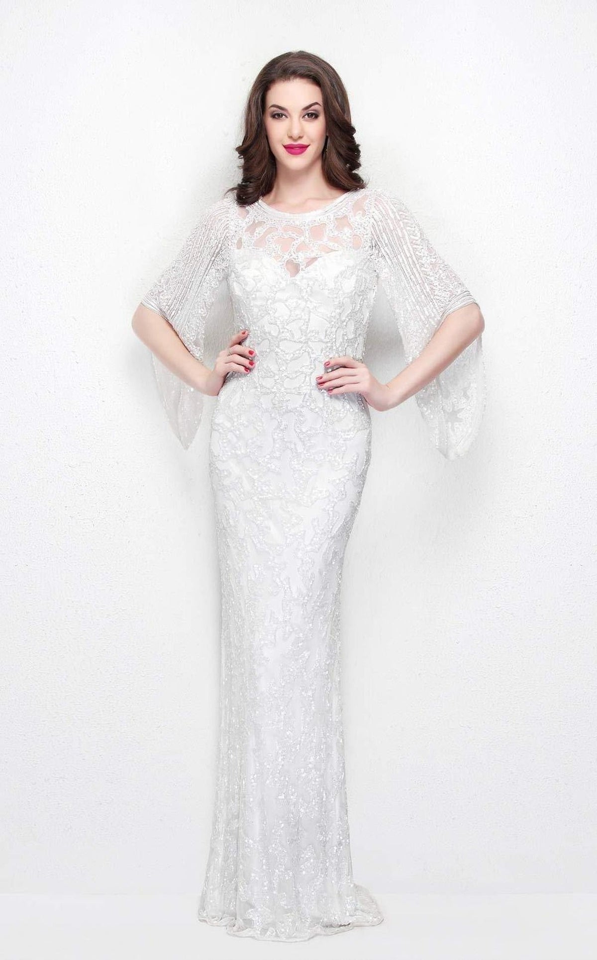 Primavera Couture - 9713 Sequined Flare Sleeve Junior Prom Gown