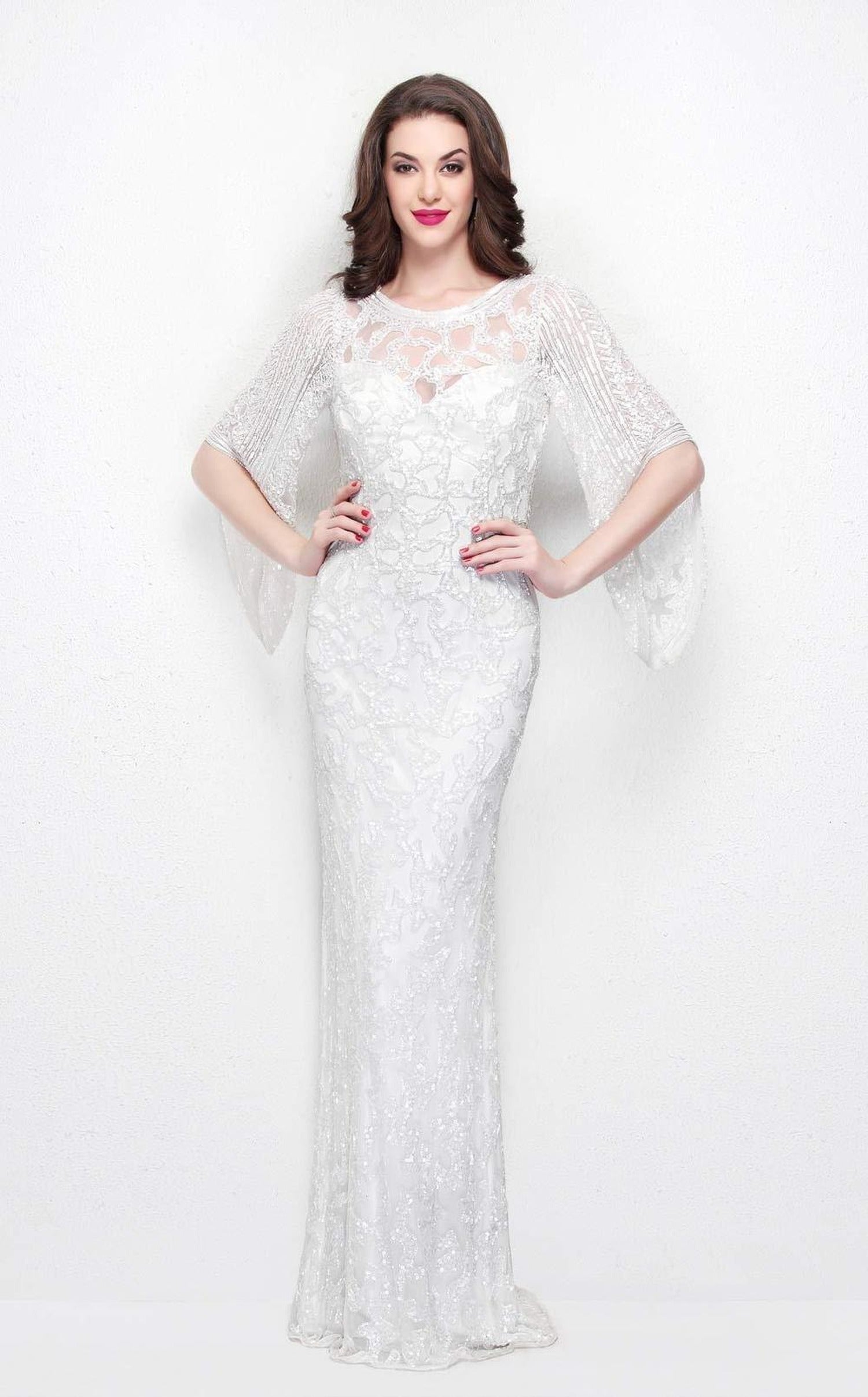 Primavera Couture - 9713 Sequined Flare Sleeve Junior Prom Gown