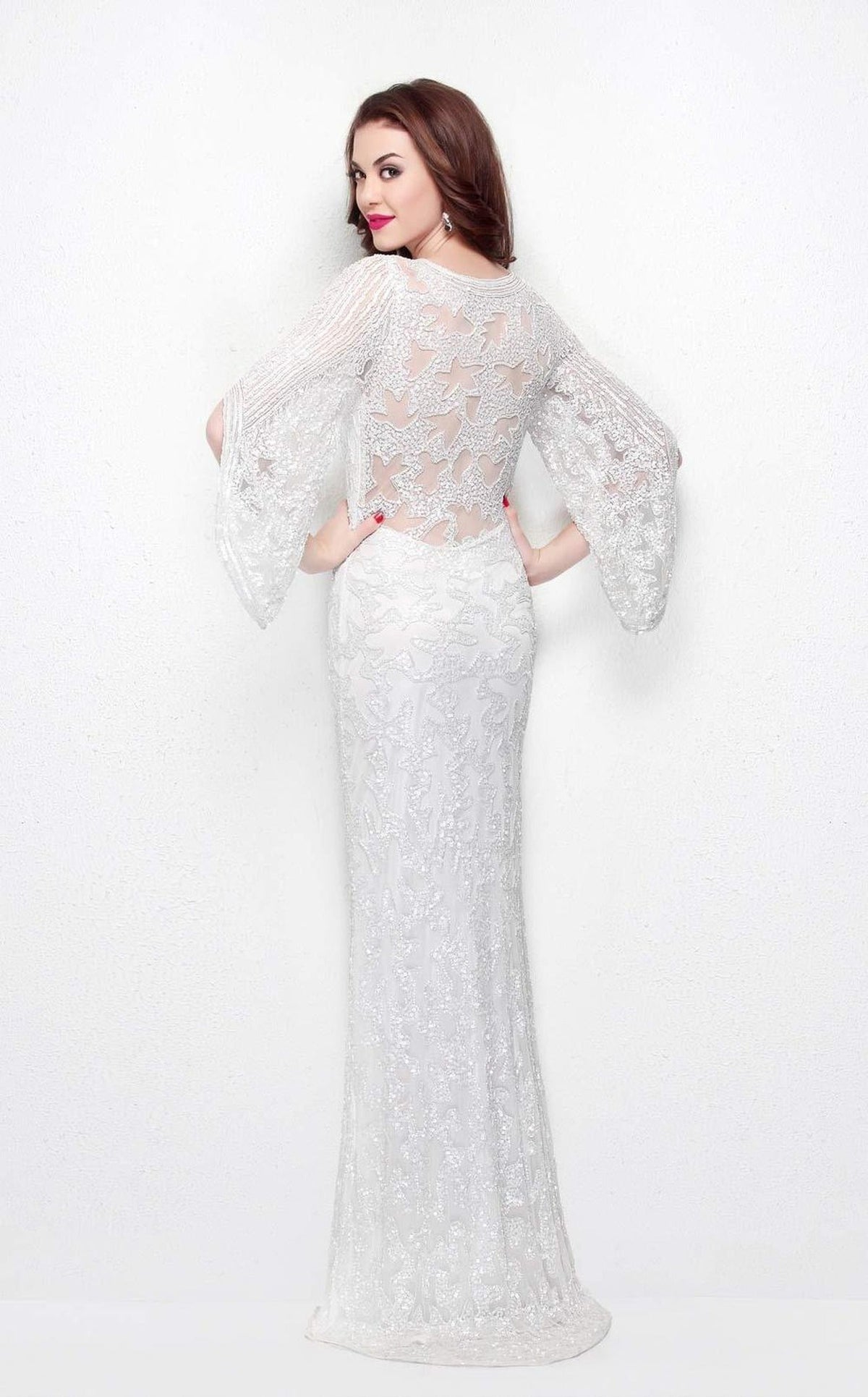Primavera Couture - 9713 Sequined Flare Sleeve Junior Prom Gown