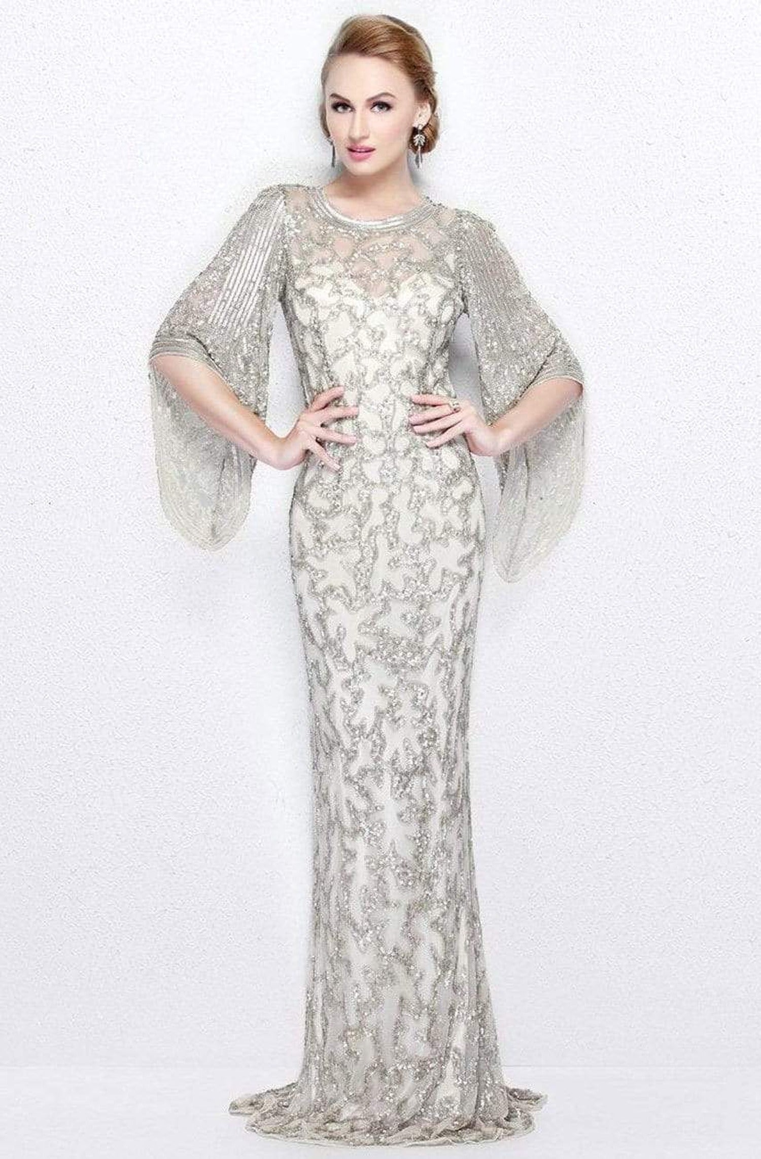 Primavera Couture - 9713 Sequined Flare Sleeve Junior Prom Gown