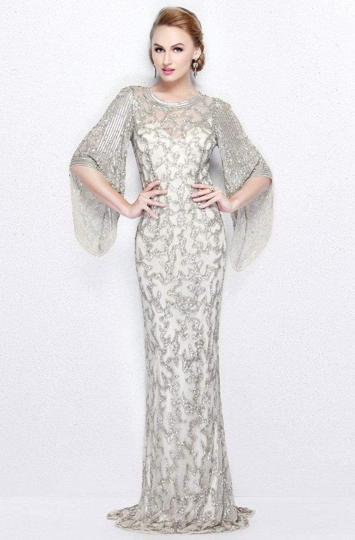 Primavera Couture - 9713 Sequined Flare Sleeve Junior Prom Gown