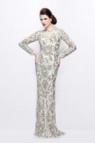 Primavera Couture - Long Sleeve Luxurious Floral Sequined Long Sheath Gown  1401 - designer mother of the bride dress at Silh