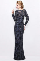 Primavera Couture - Long Sleeve Luxurious Floral Sequined Long Sheath Gown  1401 - view 8
